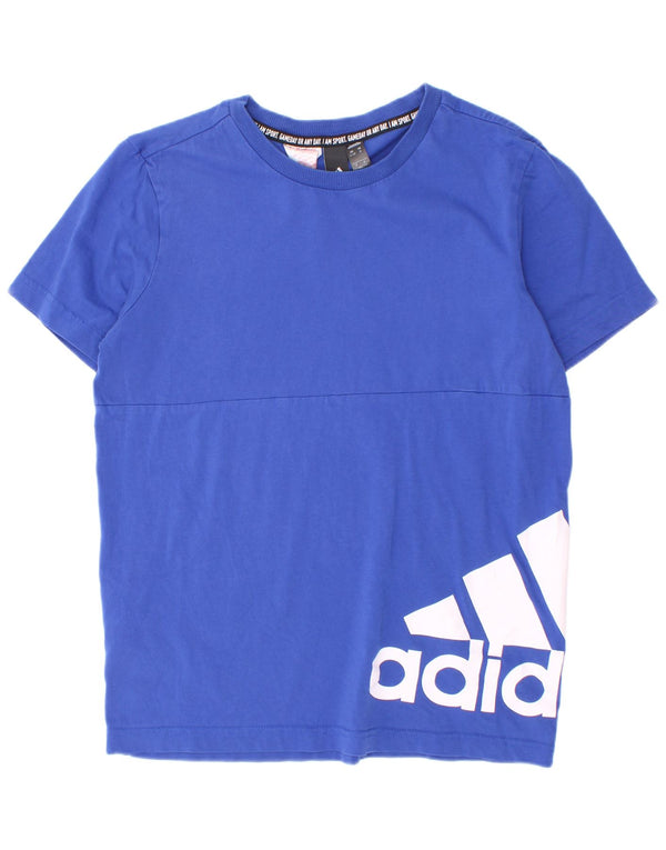 Adidas T-Shirt mit Grafik für Jungen, 11–12 Jahre, blaue Farbblock-Baumwolle