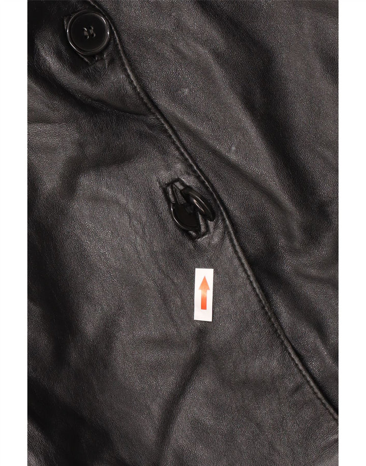 VINTAGE Damen Übergroßer Ledermantel IT 44 Mittelschwarzes Leder