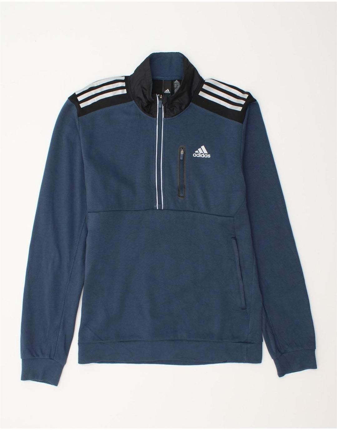 Adidas Herren-Sweatshirt mit Reißverschluss am Hals, klein, blau, Colourblock-Baumwolle