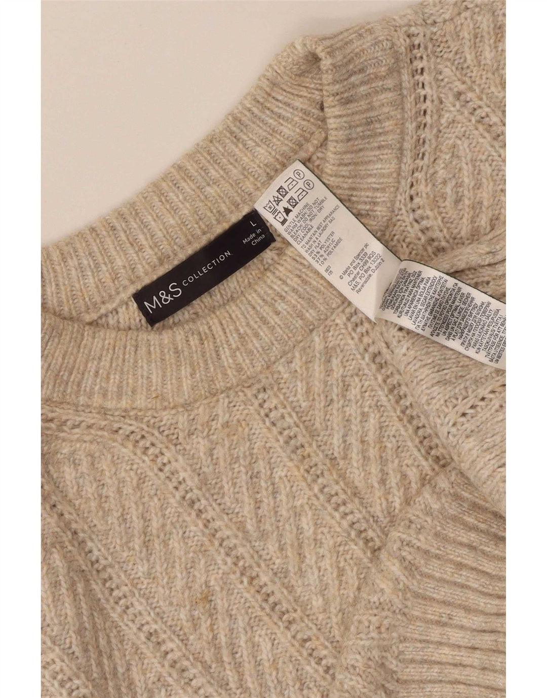 Marks & Spencer Damen-Pullover mit Rundhalsausschnitt, UK 16, Größe L, Beige, Polyester