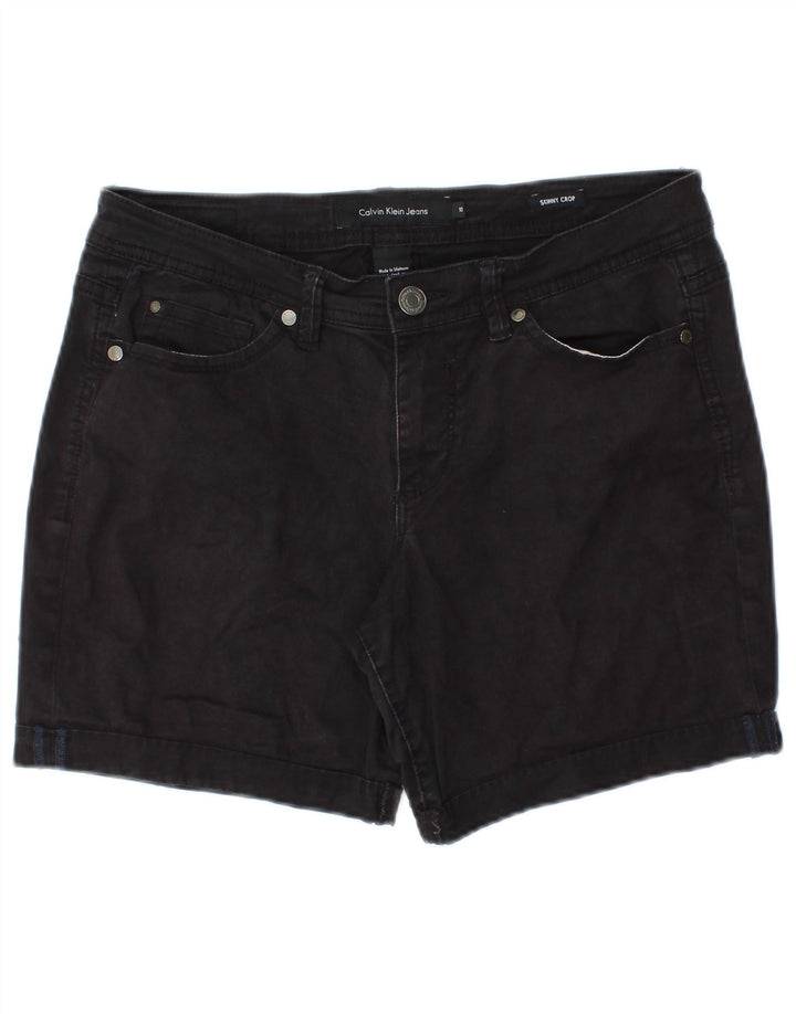 CALVIN KLEIN Damen Mid Rise Denim Shorts US 10 Large W30 Schwarze Baumwolle