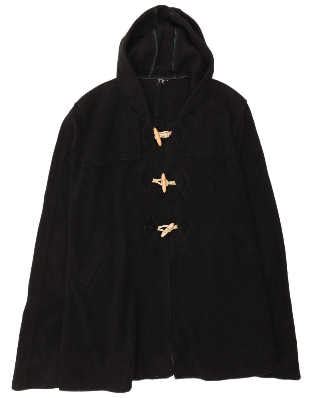 Vintage Damen Poncho-Mantel mit Kapuze, Einheitsgröße, Schwarz