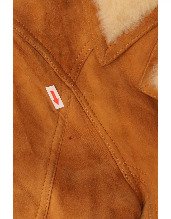 Vintage Herren Shearling Overcoat IT 48 Medium Beige Leder