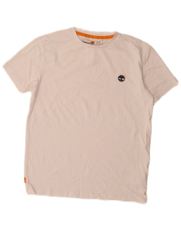 Timberland Herren Slim Fit T-Shirt Top Small Weiß Baumwolle
