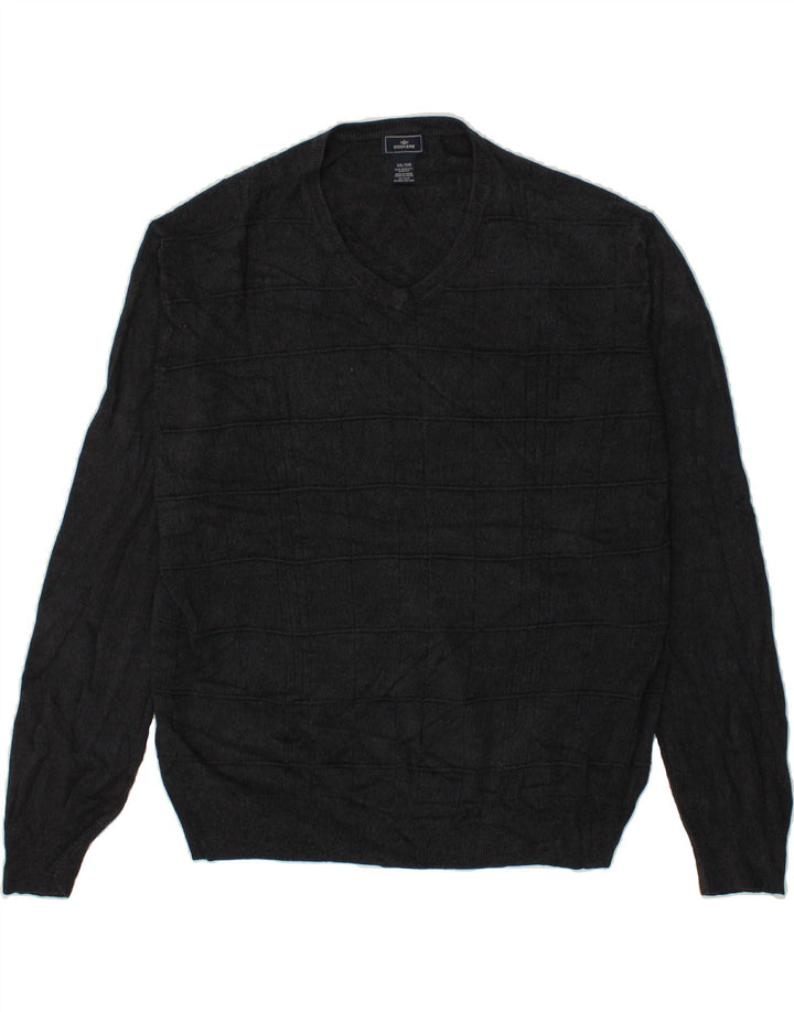 DOCKERS Mens V-Neck Jumper Sweater 2XL Navy Blue Check Acrylic Vintage Dockers and Second-Hand Dockers from Messina Hembry 
