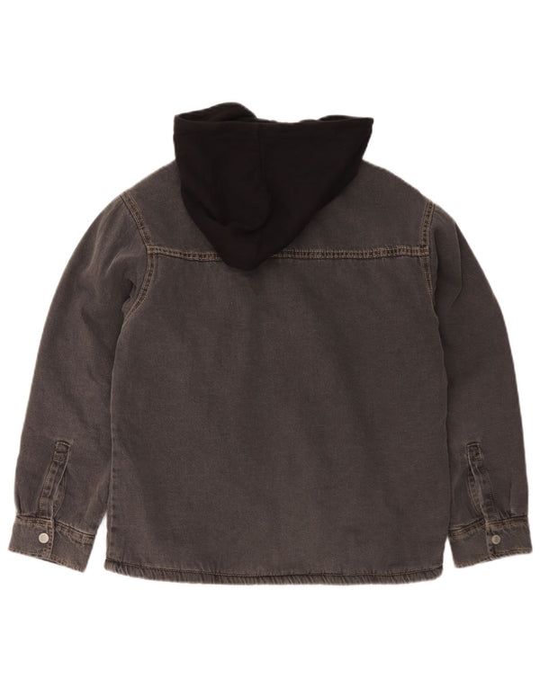 Zara Jungen-Jeans-Sherpa-Jacke mit Kapuze, 11–12 Jahre, graue Colourblock-Baumwolle