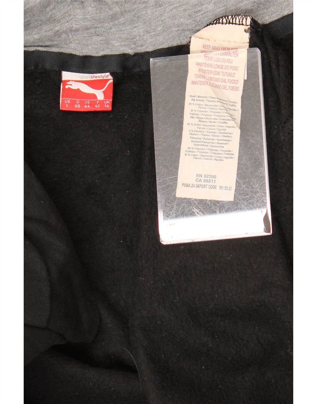 PUMA Damen Graphic Zip Hoodie Pullover UK 14 Große schwarze Baumwolle