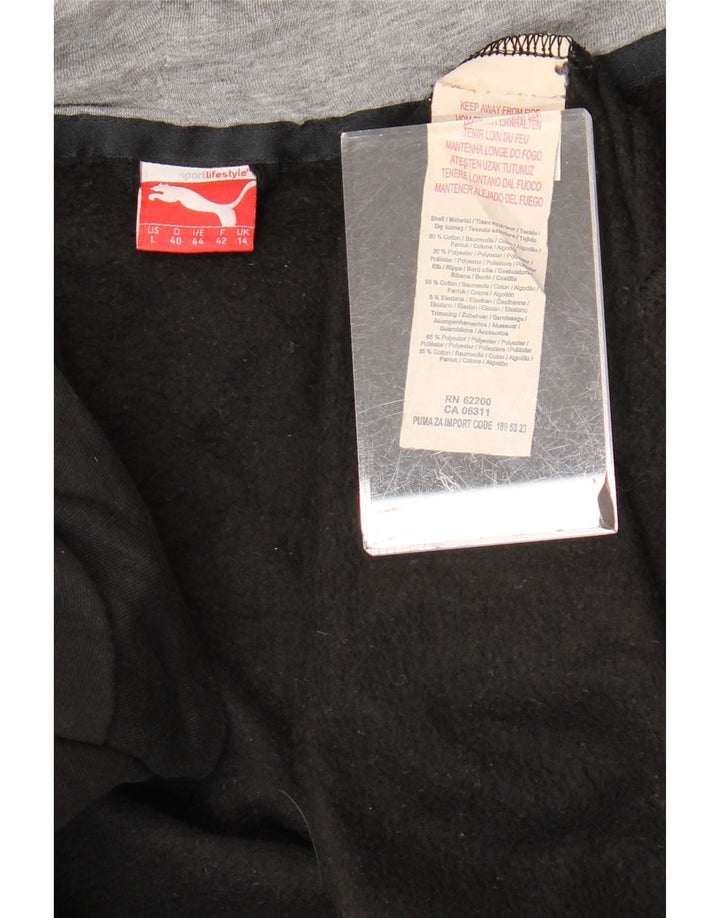 PUMA Damen Graphic Zip Hoodie Pullover UK 14 Große schwarze Baumwolle