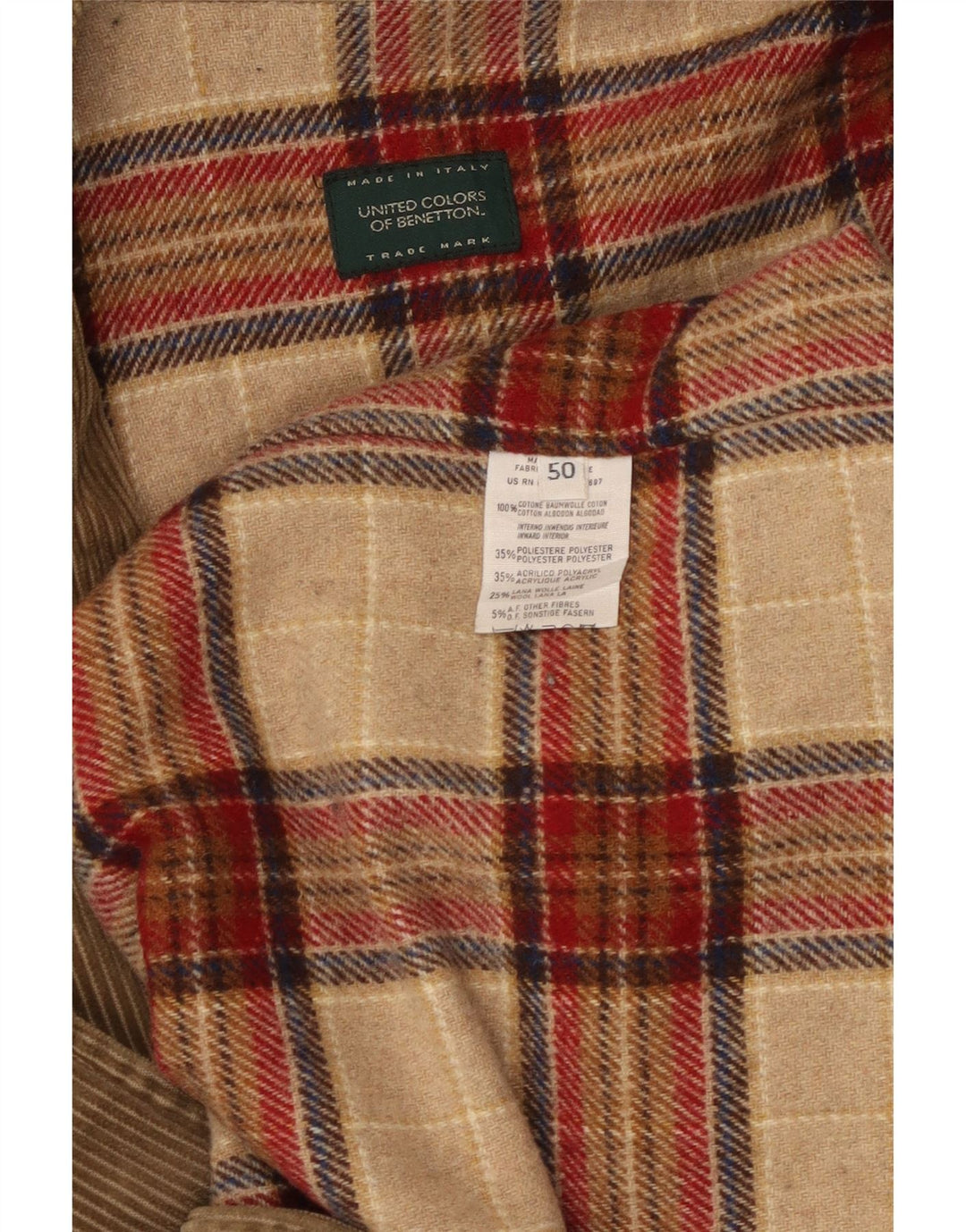 BENETTON Herren Cordjacke IT 50 Large Beige Baumwolle