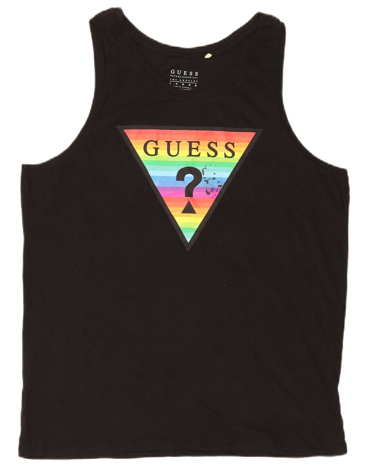 Guess Herren-Top mit Grafik, groß, aus schwarzer Baumwolle