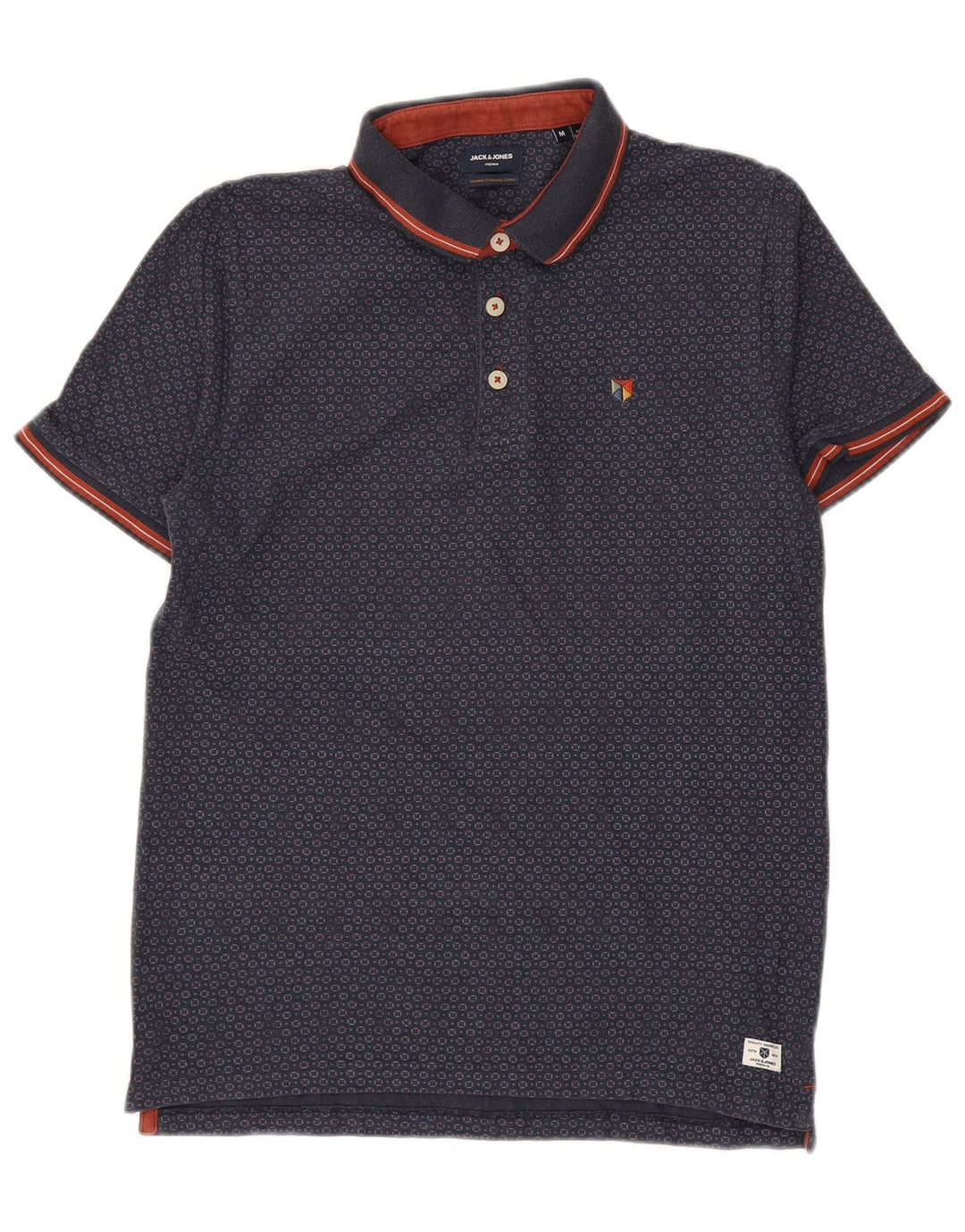 JACK & JONES Herren-Premium-Poloshirt aus mittelblauer, geometrischer Baumwolle