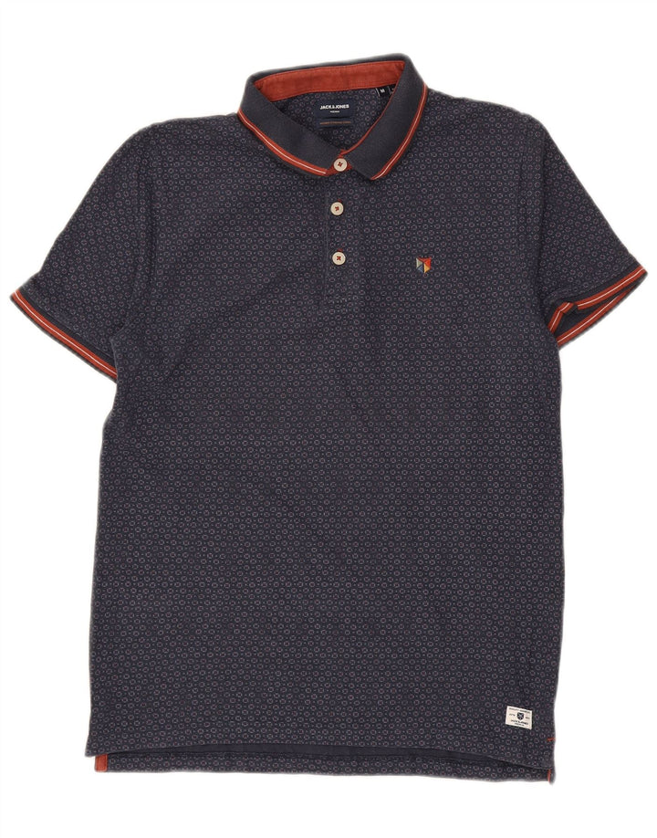 JACK & JONES Herren-Premium-Poloshirt aus mittelblauer, geometrischer Baumwolle