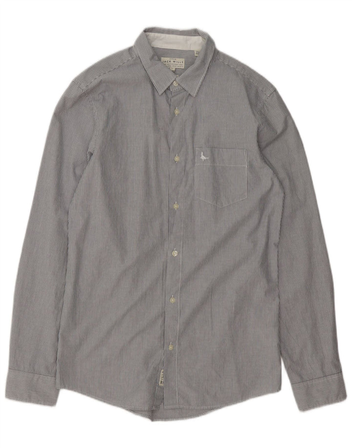 Jack Wills Herren-Hemd mit klassischer Passform, kleine graue Nadelstreifen-Baumwolle