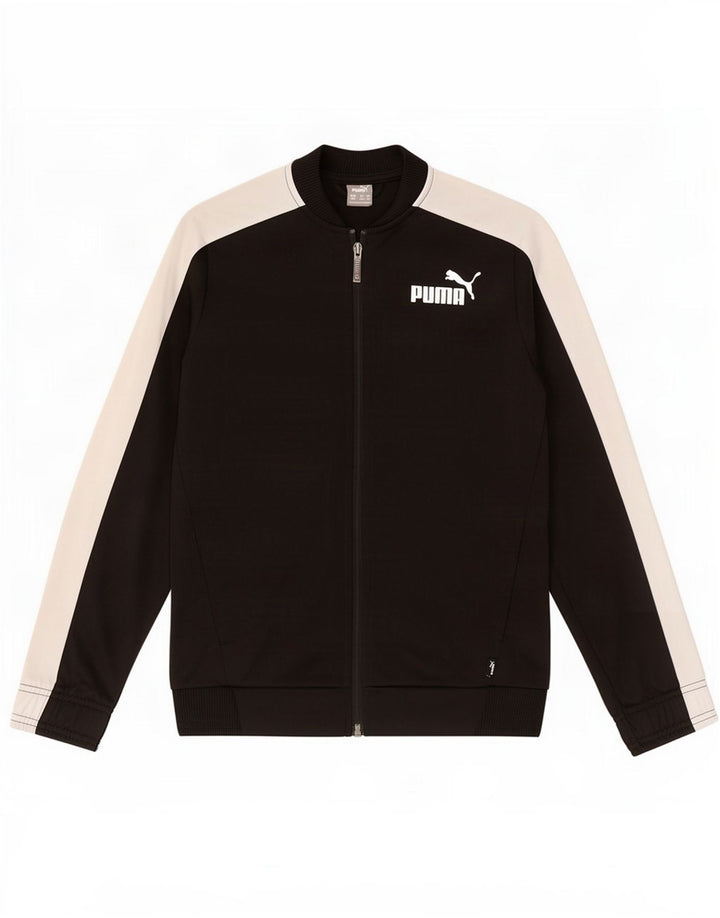 Puma Jungen-Trainingsanzug-Top-Jacke, 11–12 Jahre, schwarzes Farbblock-Polyester