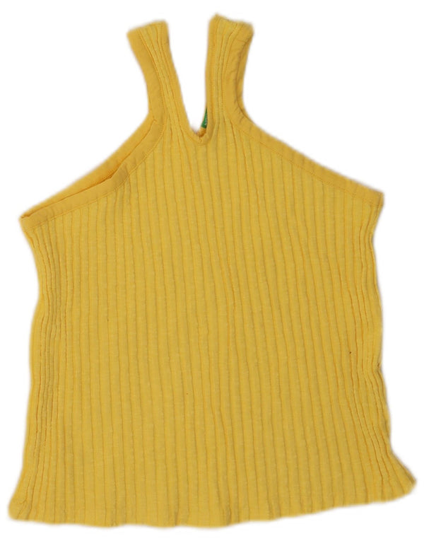 Benetton Womens Crop Vest Top UK 10 Small Gelbe Baumwolle
