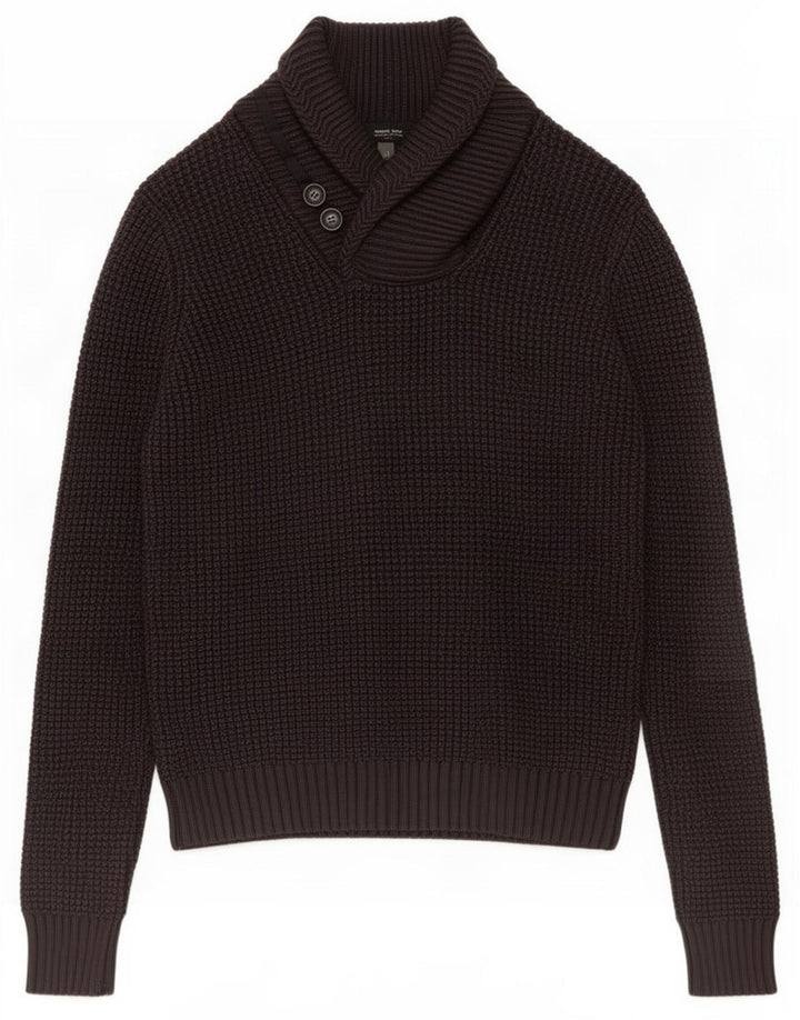 ONE WAY Herren-Pullover mit Schalkragen, mittelgraue Wolle