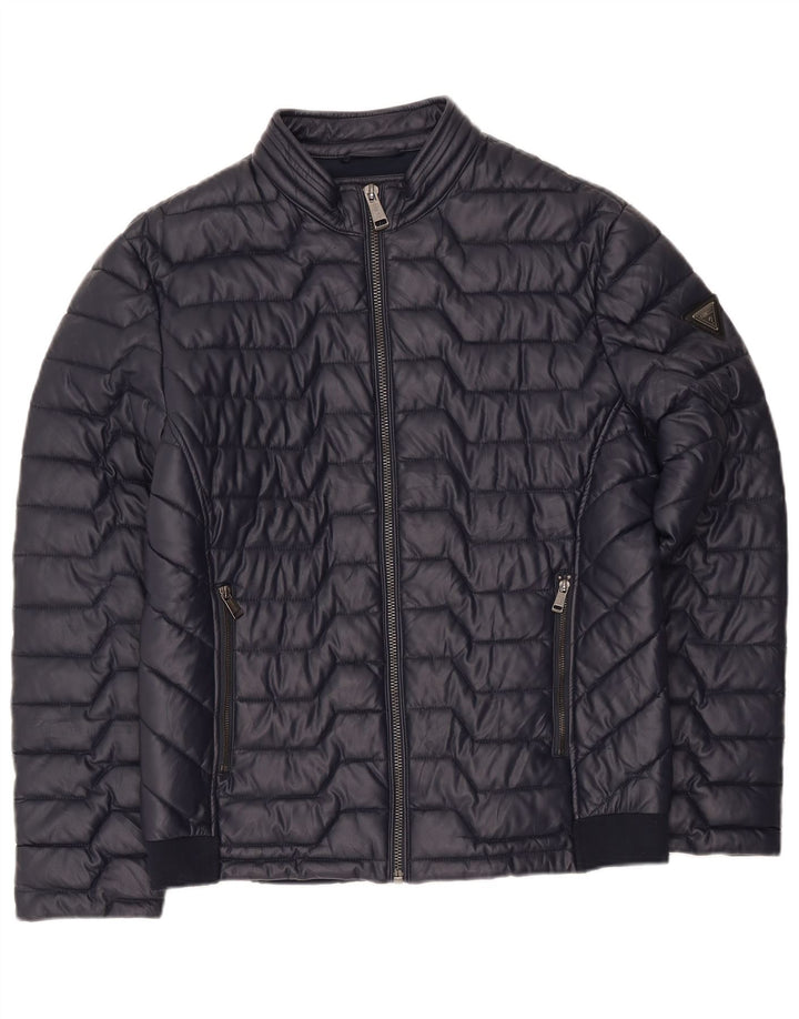 Guess Herren Wattierte Jacke UK 42 XL Marineblau Polyester