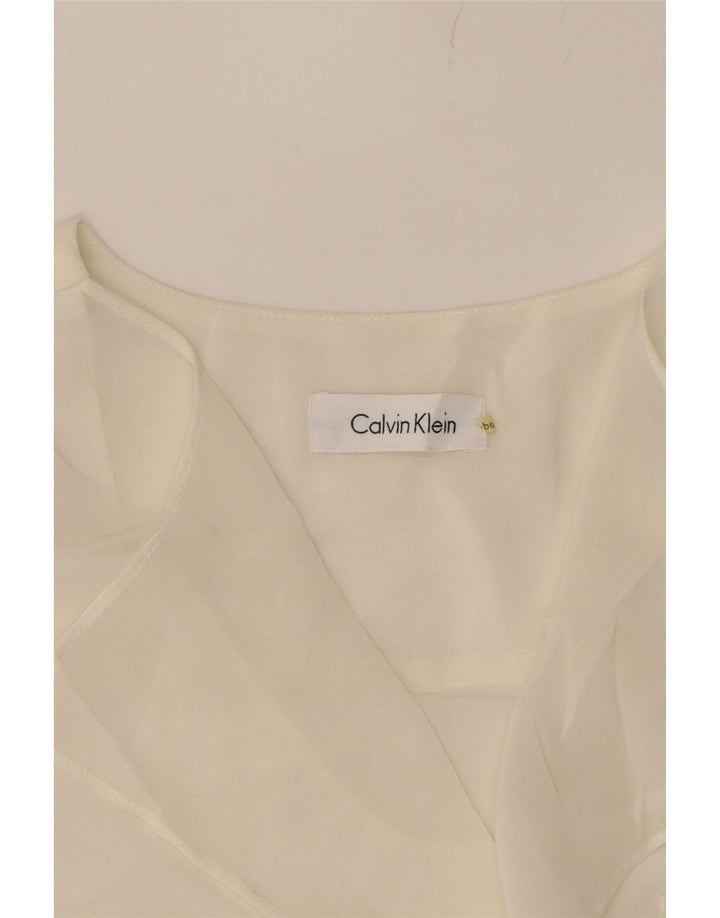 CALVIN KLEIN Womens 3/4 Sleeve Cardigan Top UK 14 Medium White Vintage Calvin Klein and Second-Hand Calvin Klein from Messina Hembry 