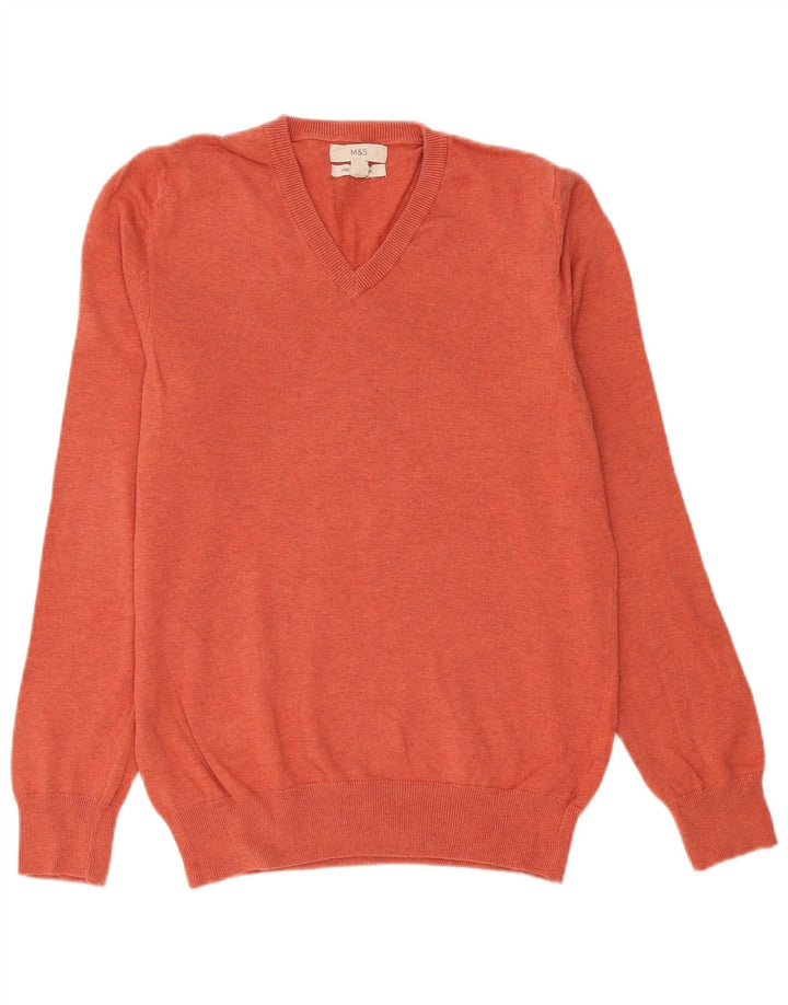 Marks & Spencer Herren-Pullover mit V-Ausschnitt, Größe S, Orange, Baumwolle