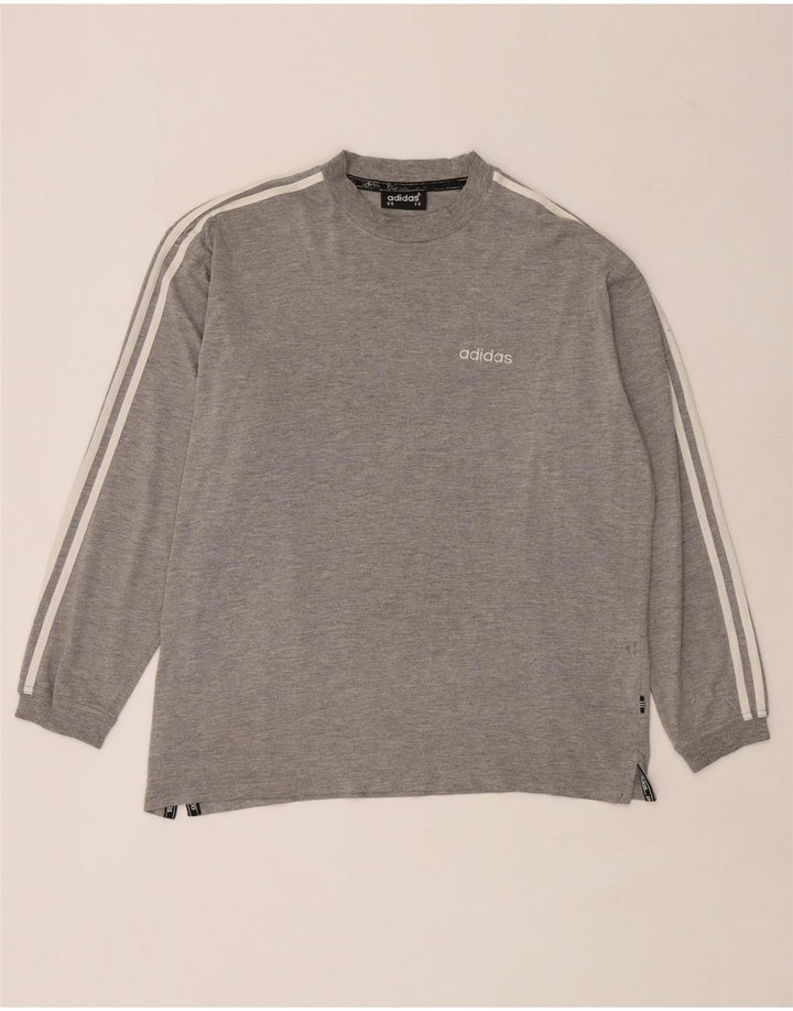 Adidas Herren Top Langarm UK 38/40 Mittelgrau gefleckte Baumwolle