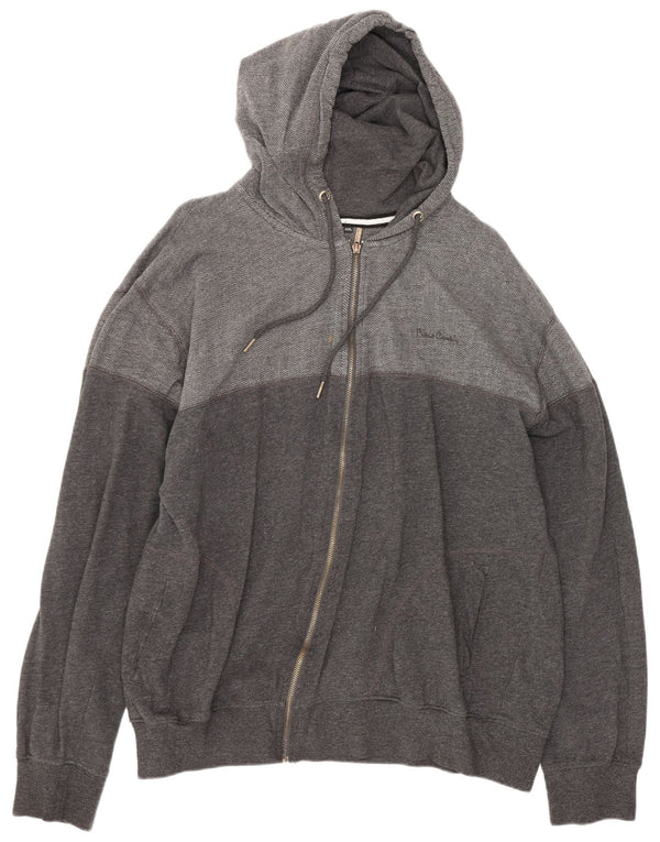 Pierre Cardin Herren-Kapuzenpullover mit Reißverschluss, 2XL, graue Baumwolle mit Fischgrätenmuster