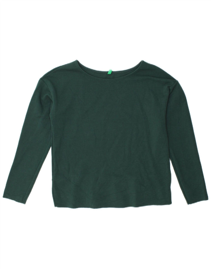 BENETTON Damen Crop Top Langarm UK 12 Mittelgrün