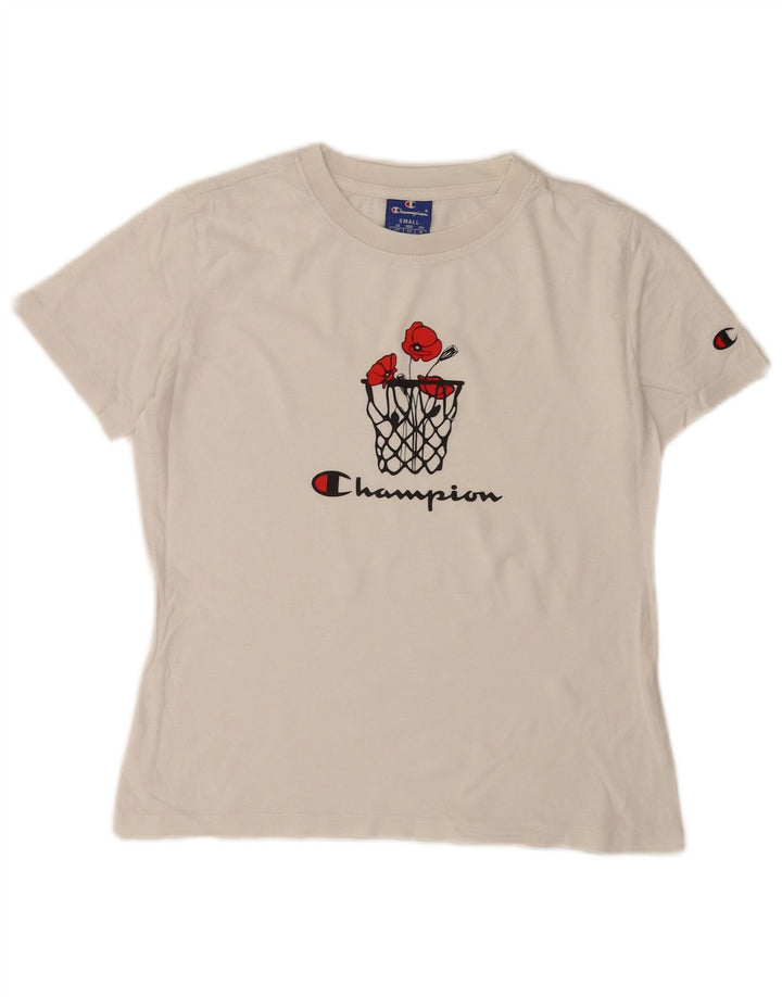 Champion Damen Grafik-T-Shirt-Oberteil UK 10 Small Weiß