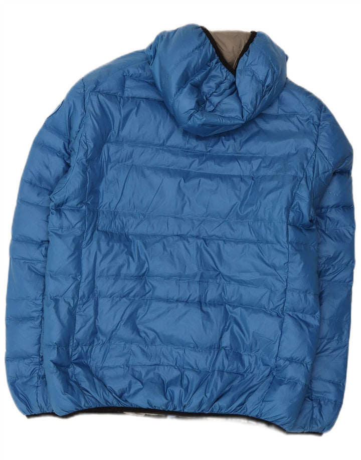 Blauer gepolsterte Herrenjacke mit Kapuze, UK 40, großes blaues Nylon