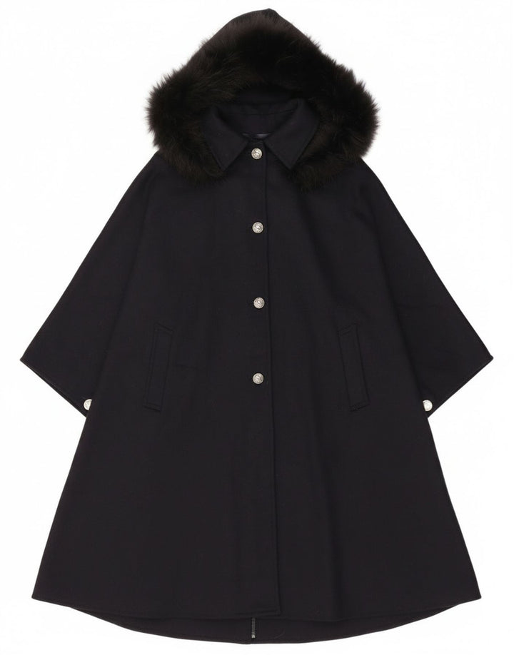 Loden Damen-Ponchomantel mit Kapuze, Einheitsgröße, marineblaue Wolle