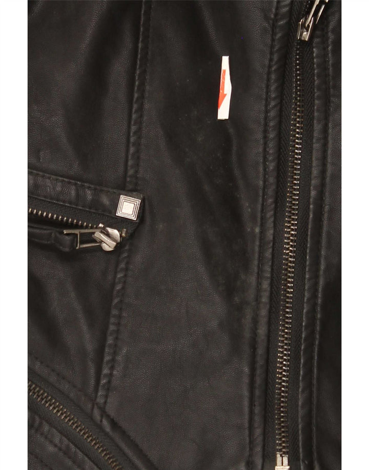 Vintage Damen Leder Bikerjacke UK 10 Small Schwarz
