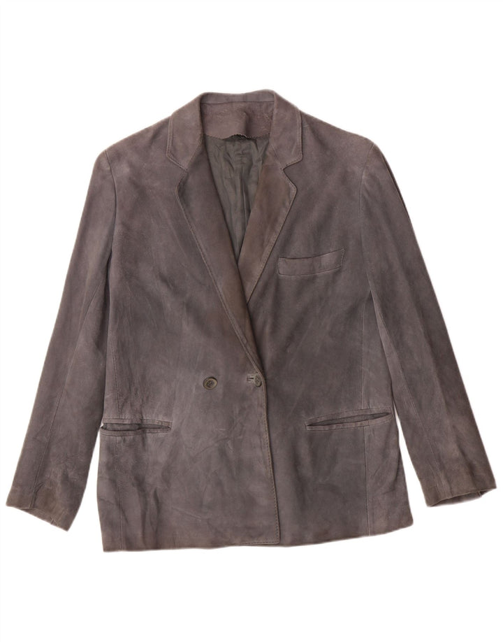 VINTAGE Zweireihiger Damen-Blazer aus Wildleder, UK 14, Mittelgrau