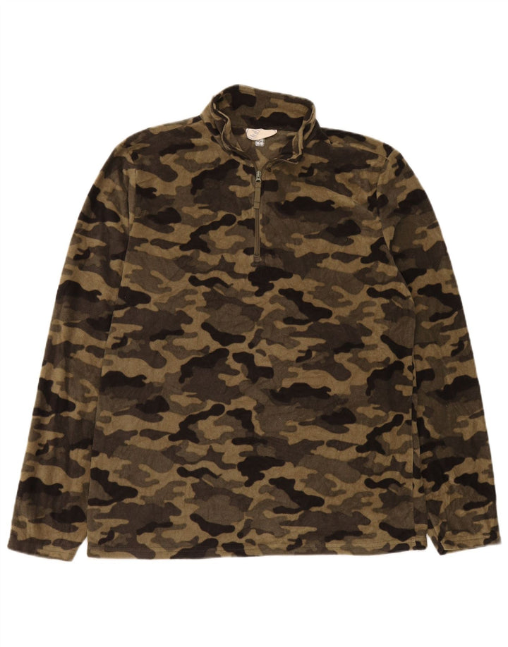 Mountain Warehouse Herren-Fleecepullover mit Reißverschluss am Kragen, Mittelbeige-Tarnung