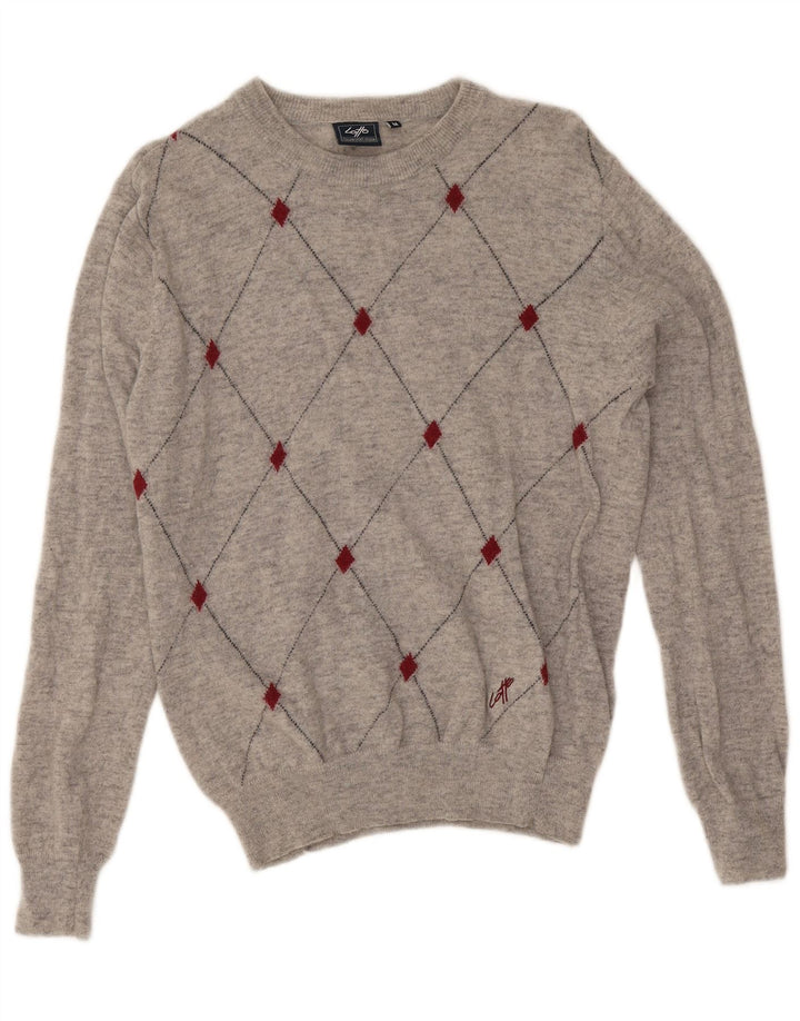 Lotto Herren-Pullover mit Rundhalsausschnitt, mittelgraue Argyle-/Diamantwolle