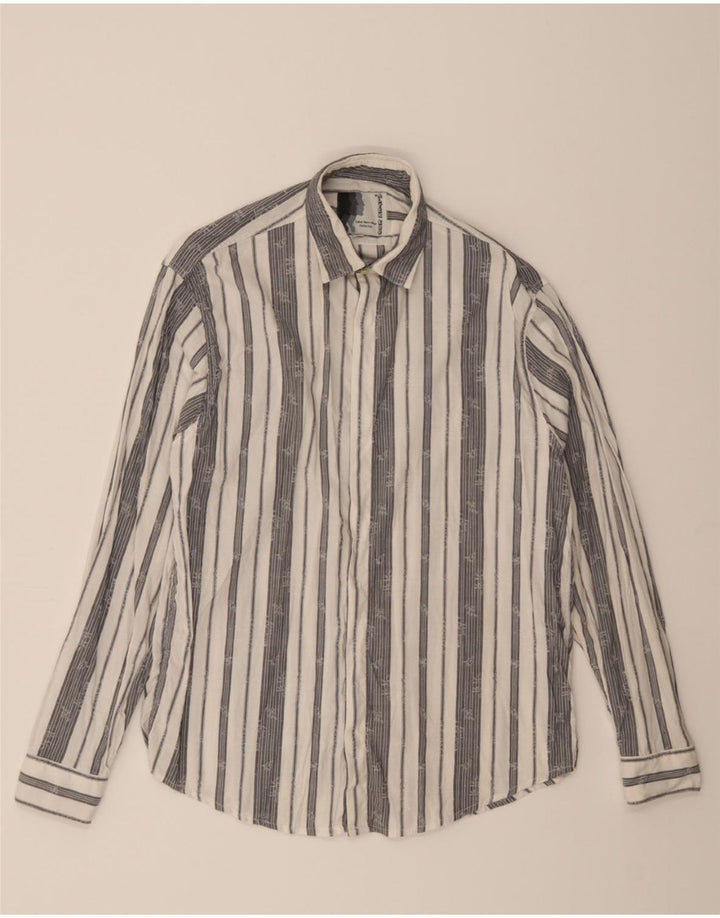 VINTAGE Mens Shirt Small White Striped Vintage Vintage and Second-Hand Vintage from Messina Hembry 