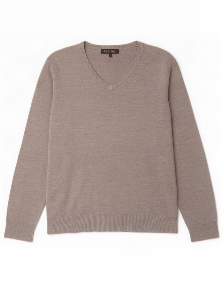 Marks & Spencer Herren-Pullover mit V-Ausschnitt, mittelgraues Acryl