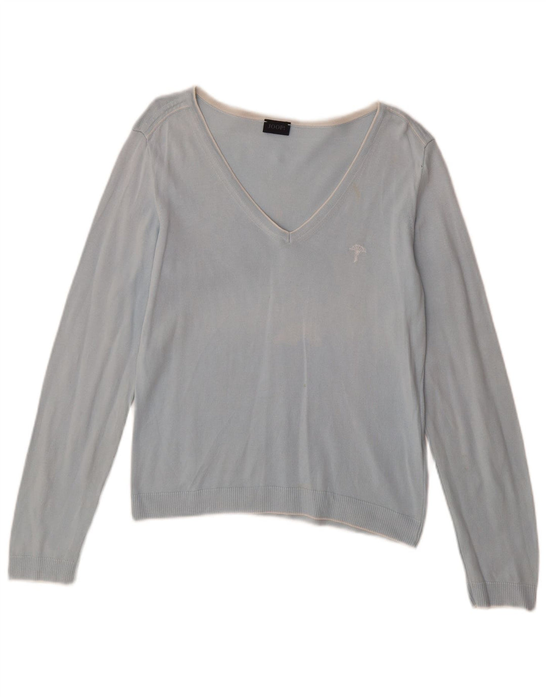 JOOP Damen-Pullover mit V-Ausschnitt, EU 38, mittelblaue Baumwolle