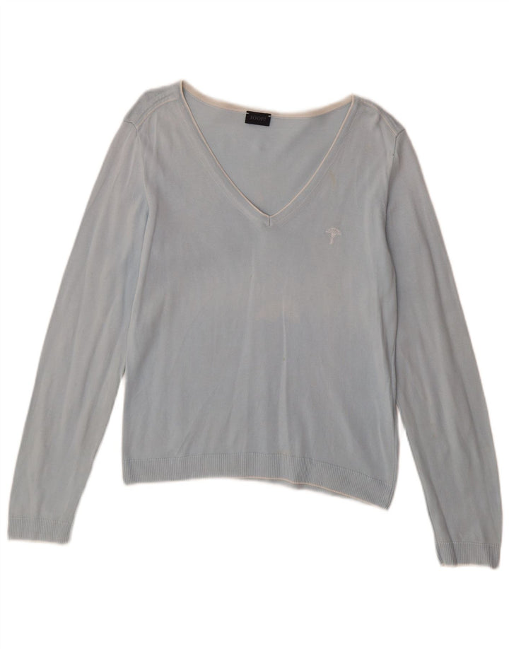 JOOP Damen-Pullover mit V-Ausschnitt, EU 38, mittelblaue Baumwolle
