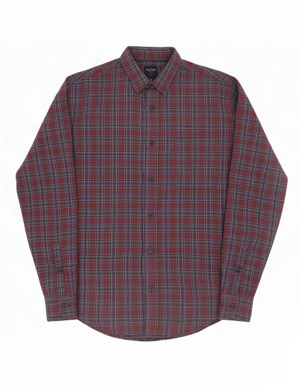 James Pringle Mens Flannel Shirt Medium Burgundy Check Polyester