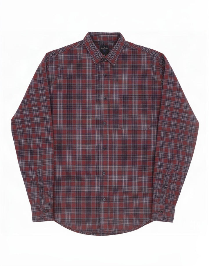 James Pringle Herren-Flanellhemd, mittleres Burgunderrot, kariert, Polyester