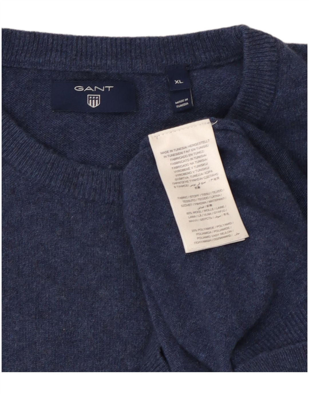 Gant Herren-Pullover mit Rundhalsausschnitt, XL, marineblaue Wolle