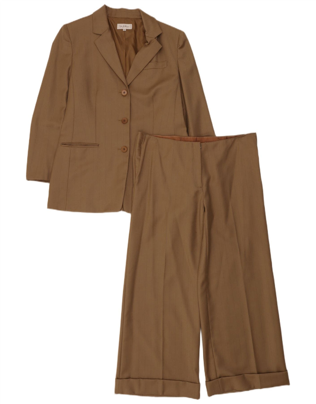 Byblos Damen 2-teiliger Anzug mit 3 Knöpfen IT 46 Large W36 L27 Khaki Nadelstreifen