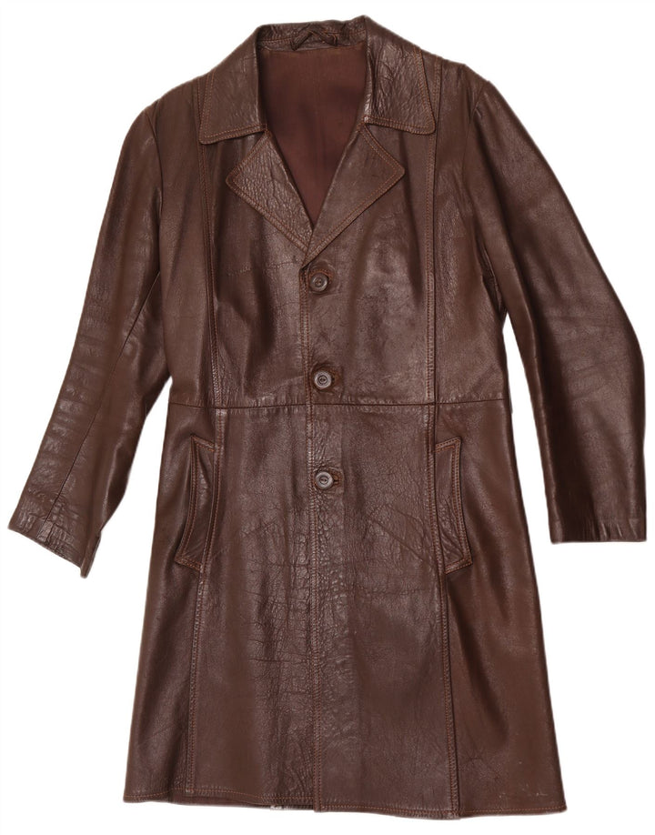 Vintage Damen Ledermantel UK 14 Mittelbraun