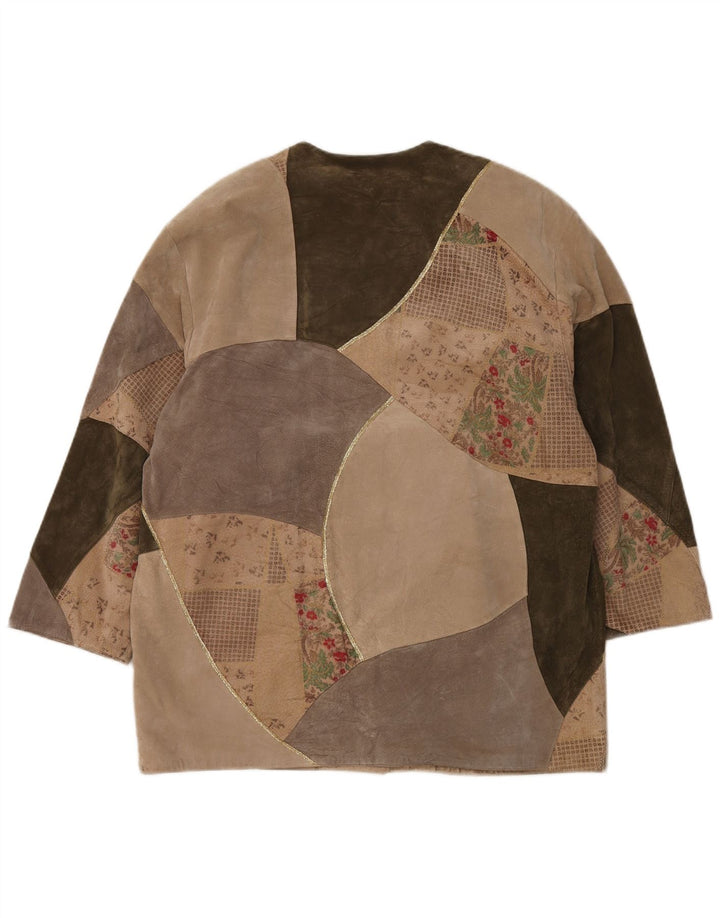 Fair Lady Damen Übergroßer Mantel UK 16 Großes beiges Patchwork-Leder