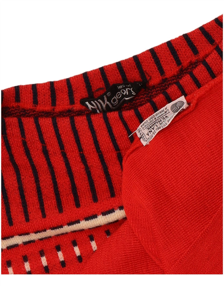 Vintage Damen Pullover mit U-Boot-Ausschnitt, Gr. 10, klein, rot, geometrisch