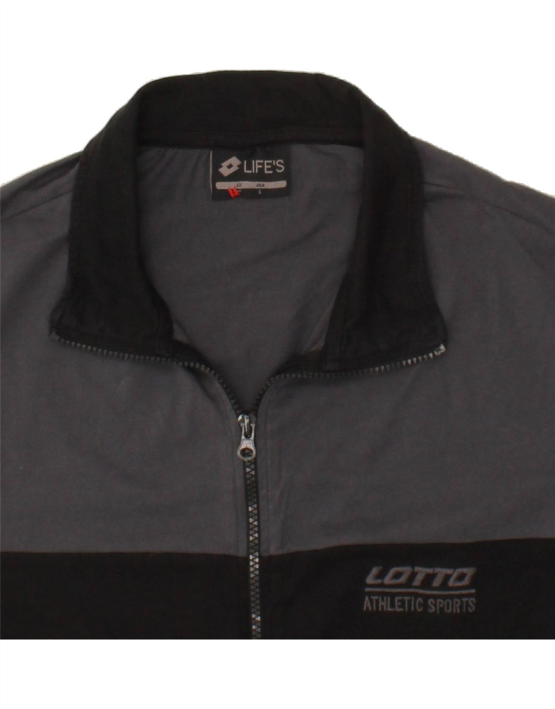 LOTTO Mens Graphic Tracksuit Top Jacket Large Black Colourblock Cotton Vintage Lotto and Second-Hand Lotto from Messina Hembry 