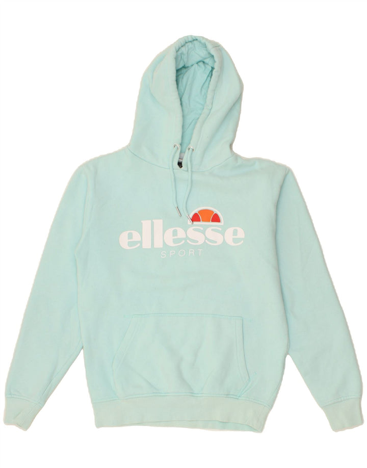 ELLESSE Womens Oversized Graphic Hoodie Jumper UK 10 Small Turquoise Vintage Ellesse and Second-Hand Ellesse from Messina Hembry 