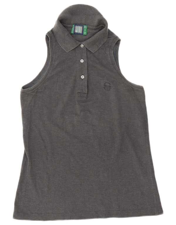 Sergio Tacchini Damen ärmelloses Poloshirt UK 10 Small Grau Baumwolle