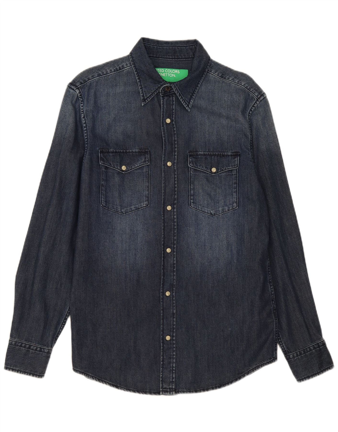 Benetton Herren-Jeanshemd aus mittelblauer Baumwolle in Marineblau