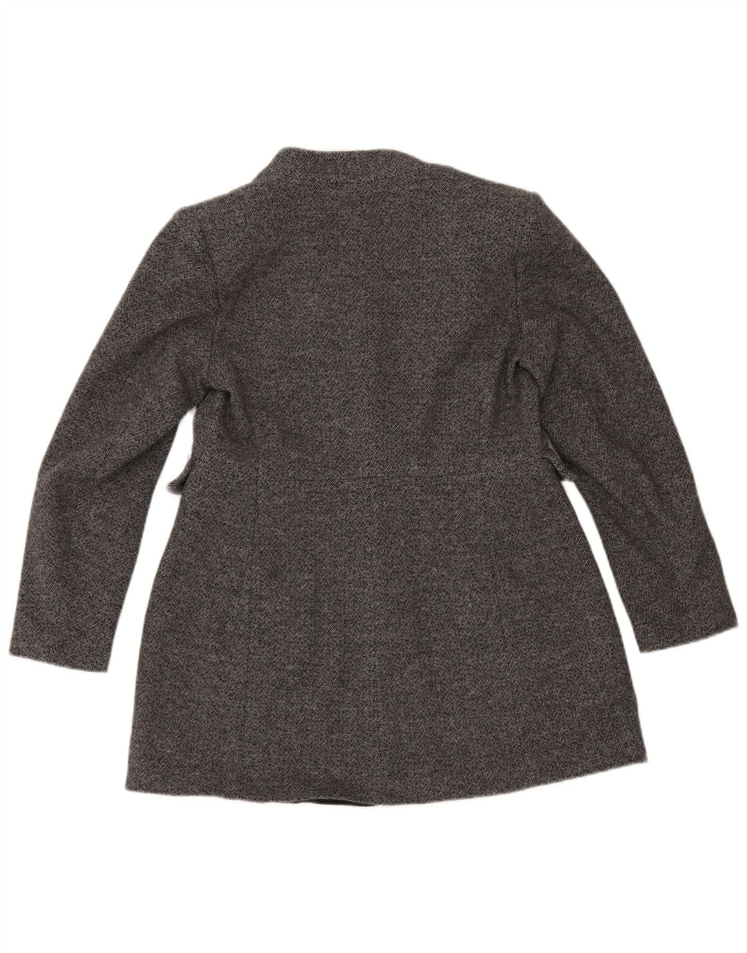 Zara Damen 1-Knopf-Blazerjacke UK 16 Große graue Baumwolle mit Fischgrätenmuster