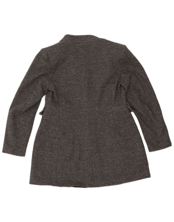 Zara Womens 1 Button Blazer Jacket UK 16 Large Grey Herringbone Cotton